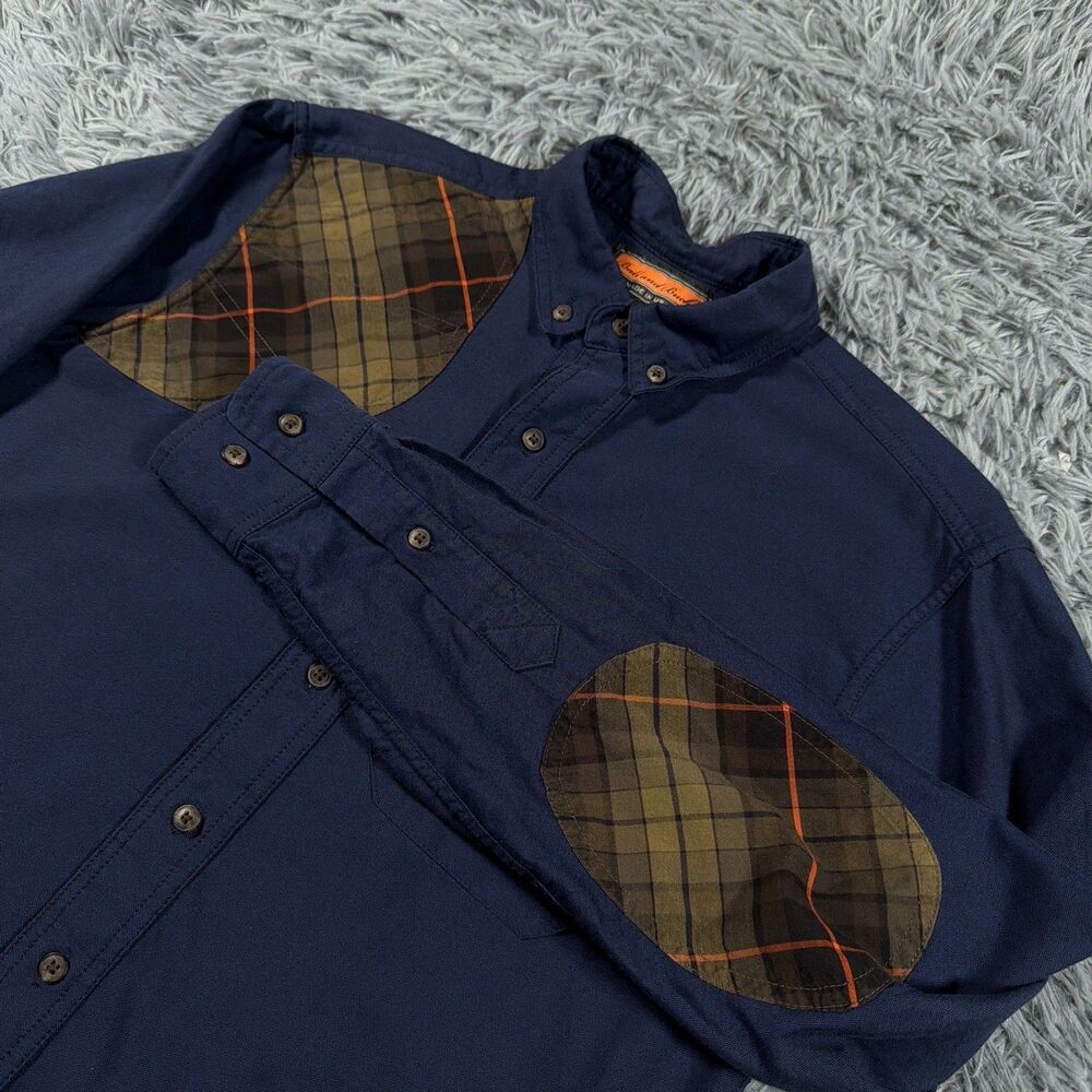 Ball And Buck Shirt Medium Blue Button Down The Hunters Shirt Elbow Patch Mens